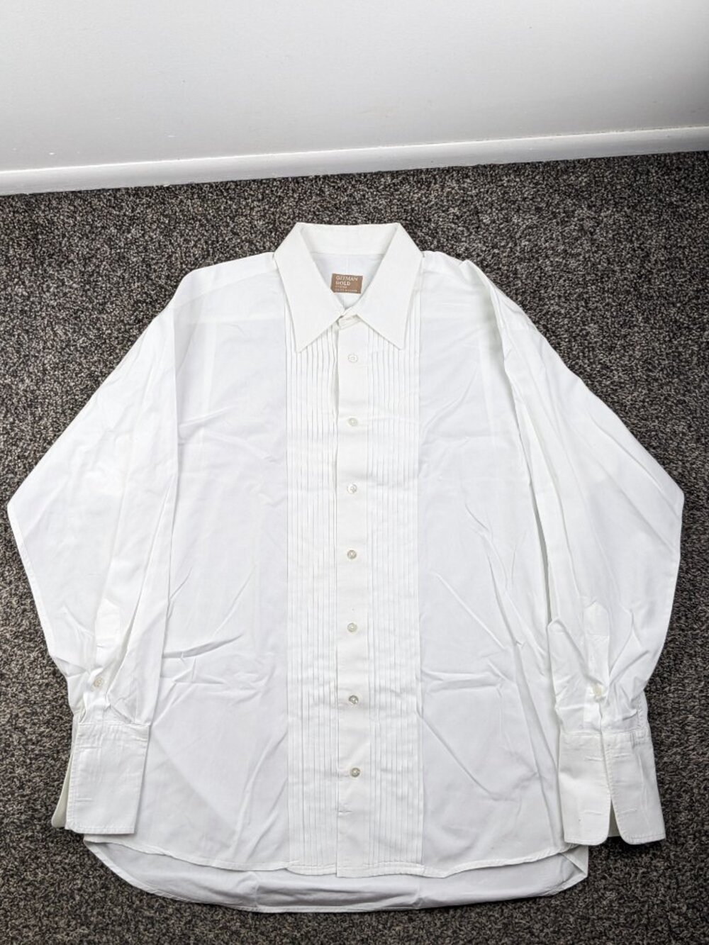 Gitman Bros Gold Tuxedo Dress Shirt French Cuff Pleated White 16.5x33 USA Made